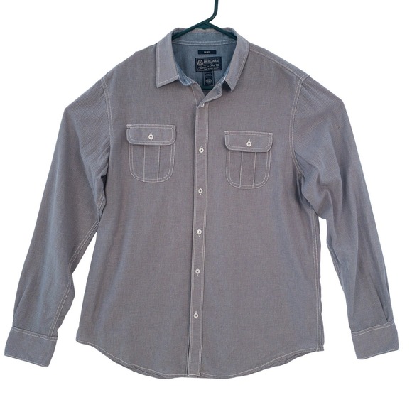 American Rag Button Up Shirt Mens Large Gray Micro Grid Long Sleeve Cotton - Picture 3 of 11